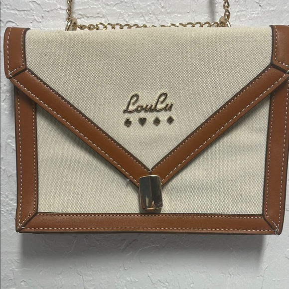 LouLu Handbags - Tweed Vegan Leather Crossbody Bag with Envelope Card Emblem Design Chain Handle